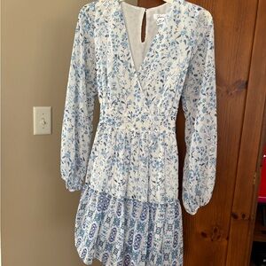 Japna Blue and White Floral Long Sleeve Dress